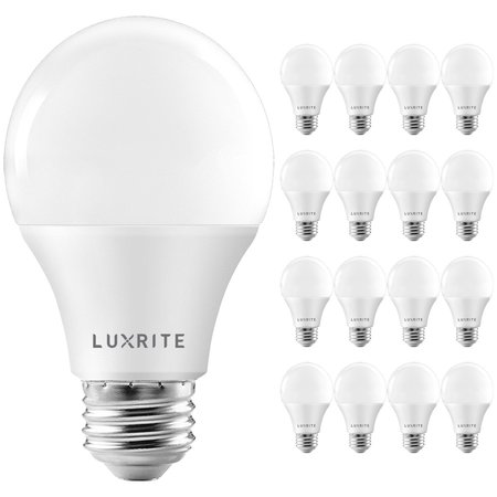 LUXRITE A19 LED Light Bulbs 11W (75W Equivalent) 1100LM 4000K Cool White Dimmable E26 Base 16-Pack LR21432-16PK